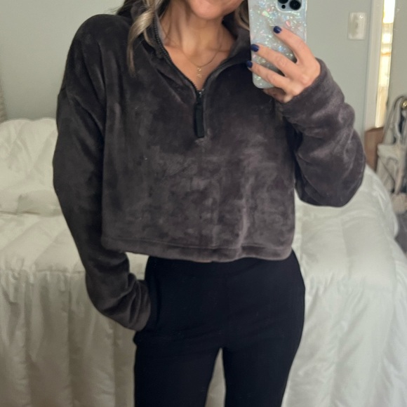 Urban Outfitters Angela Fleece cropped quarter half zip gray s uo - Picture 5 of 11